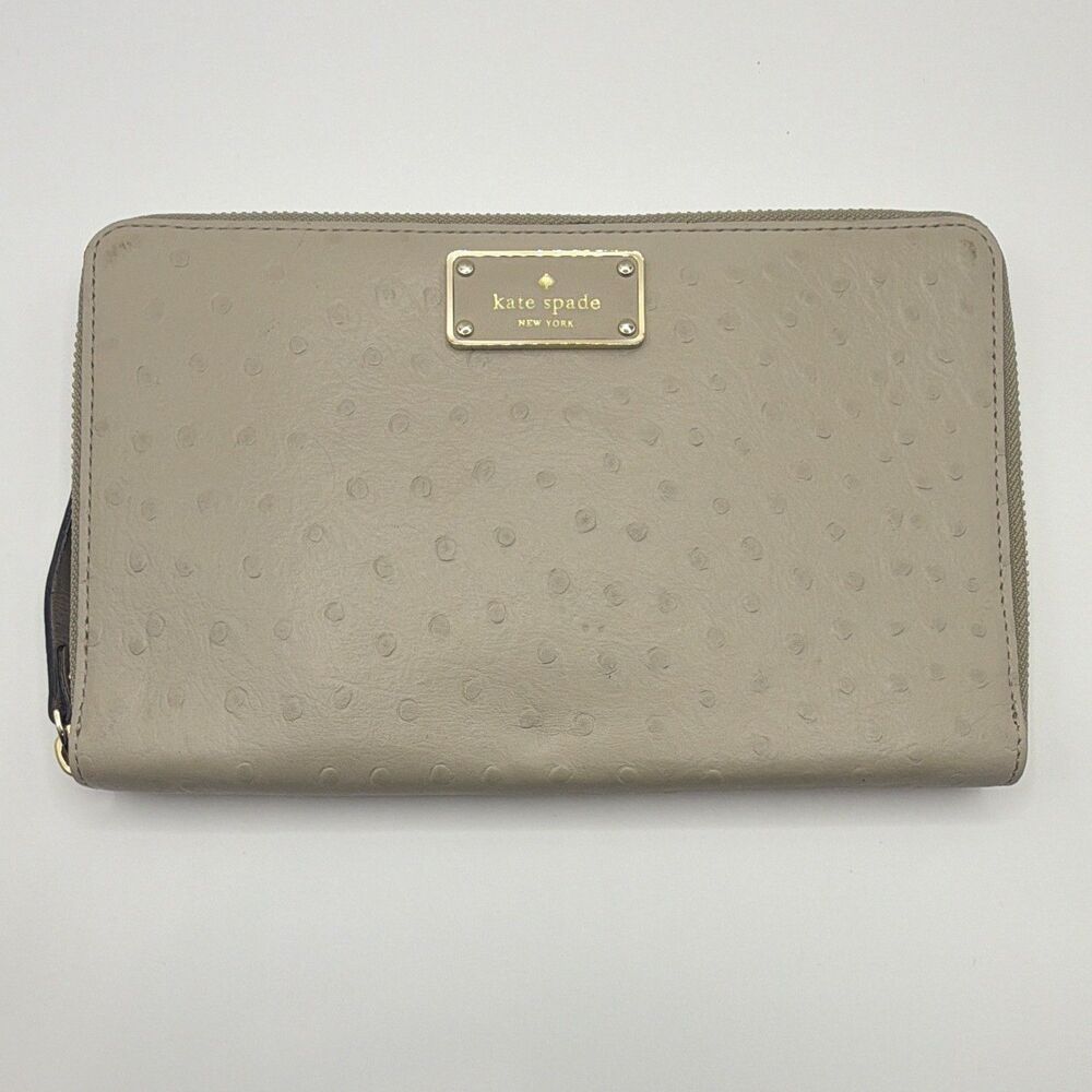 kate spade new york Women’s La Vita Tan Ostrich Zip-Around Travel Wallet